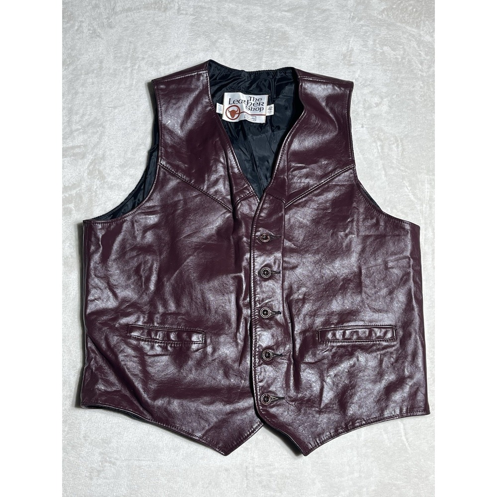Vtg Sears The Leather Shop Brown Leather Vest Men's 42 Western Cowboy made USA